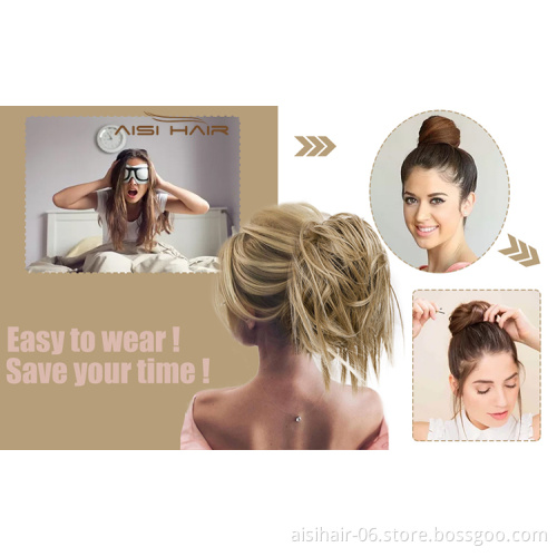 Aisi Hair Mixed Brown Blonde Chignon Curly Bun Pad Chignon Elastic Band Ribbon Ponytail Rope Rubber Hair Extension For Women